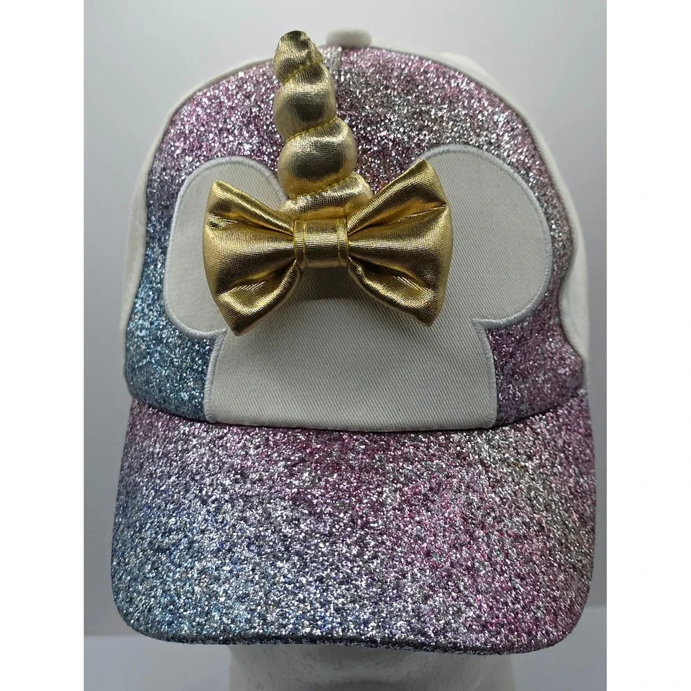 Disney Unicorn Strapback Cap Hat‎ Girls Toddler Rainbow Glitter Gold Bow Minnie